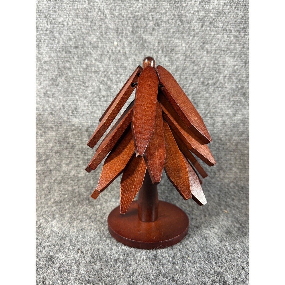 Wooden Christmas Tree Trivet Set 3 Folding Star Trivets with Stand